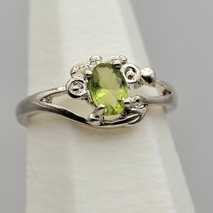 Silver Ring with Genuine Peridot Size 7